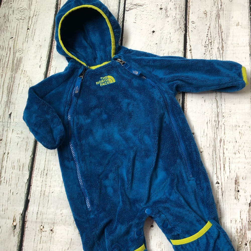 The North Face Baby 0-3 Blue Green Fuzzy Snowsuit